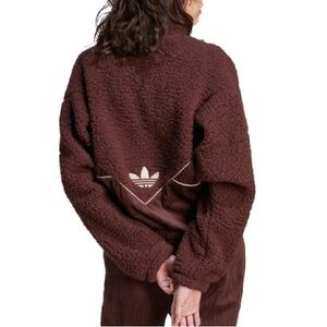 Adidas Adicolor Corduroy Fleece Mix Jacket Size XL Brown Cozy Chic Sporty Street